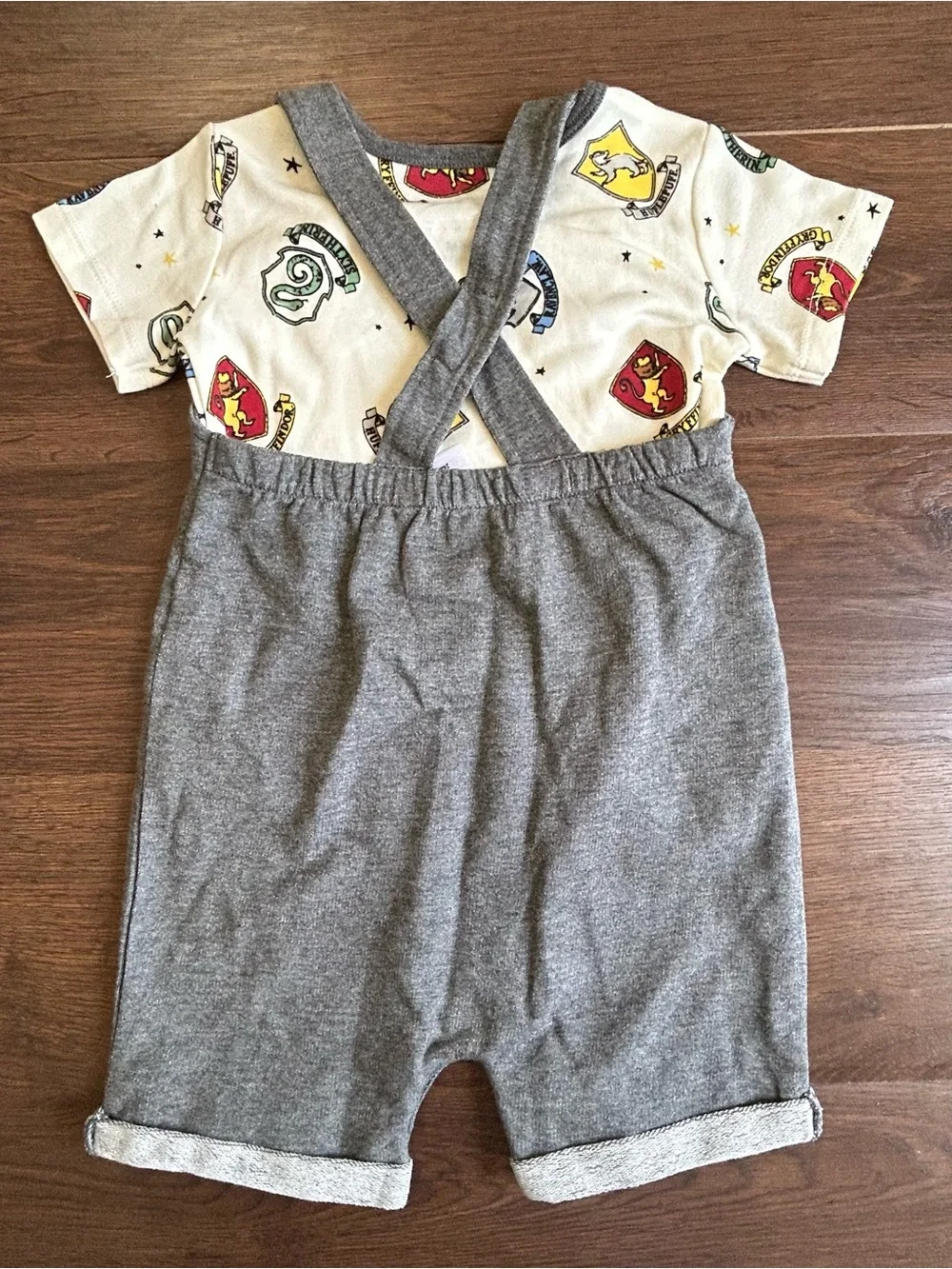 Harry Potter French Terry Short Overalls, T-Shirt, Hat Set 24m